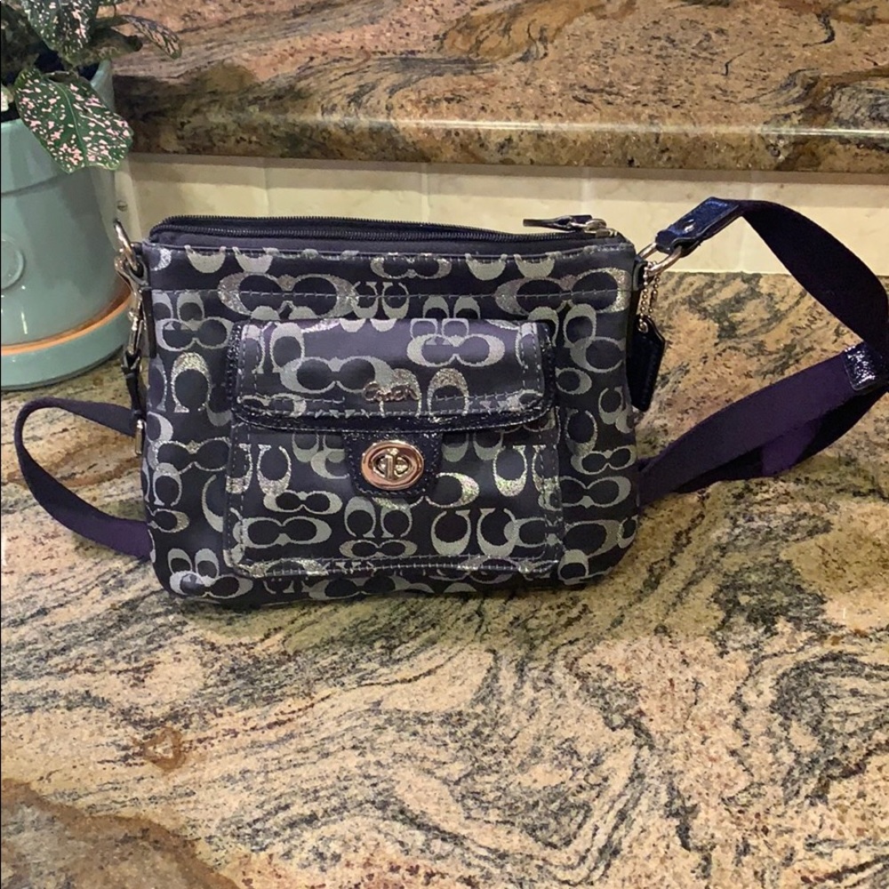 Coach silver and navy side bag